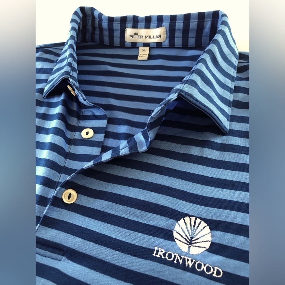 Peter Millar Ironwood Blue Stripe Performance Moisture Wicking Polo.Men’s XL.